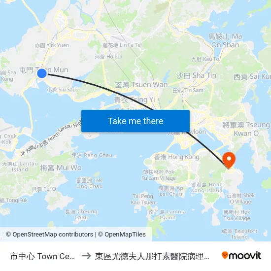 市中心 Town Centre to 東區尤德夫人那打素醫院病理學大樓 map