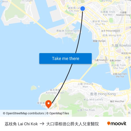 荔枝角 Lai Chi Kok to 大口環根德公爵夫人兒童醫院 map