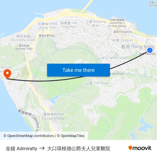 金鐘 Admiralty to 大口環根德公爵夫人兒童醫院 map