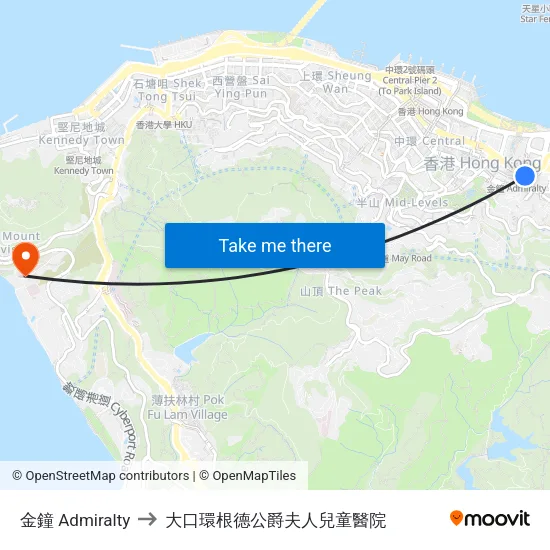 金鐘 Admiralty to 大口環根德公爵夫人兒童醫院 map