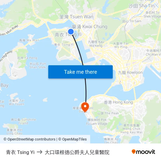 青衣 Tsing Yi to 大口環根德公爵夫人兒童醫院 map