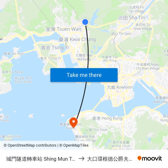 城門隧道轉車站 Shing Mun Tunnels Bus Interchange to 大口環根德公爵夫人兒童醫院(側門) map