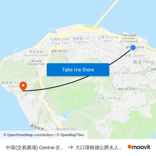 中環(交易廣場) Central (Exchange Square) to 大口環根德公爵夫人兒童醫院(側門) map