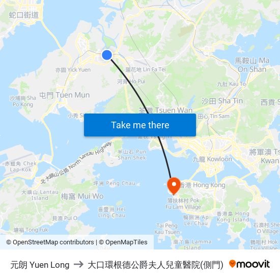 元朗 Yuen Long to 大口環根德公爵夫人兒童醫院(側門) map