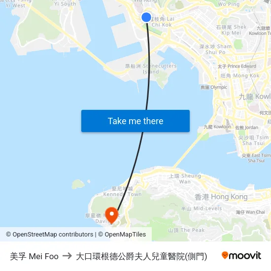 美孚 Mei Foo to 大口環根德公爵夫人兒童醫院(側門) map
