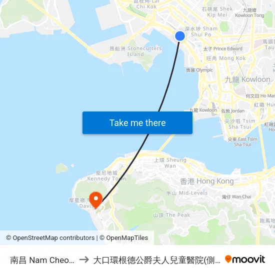 南昌 Nam Cheong to 大口環根德公爵夫人兒童醫院(側門) map