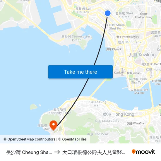 長沙灣 Cheung Sha Wan to 大口環根德公爵夫人兒童醫院(側門) map
