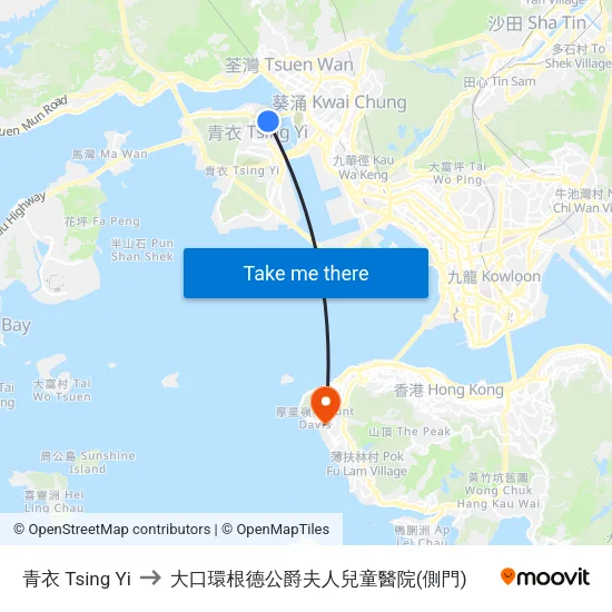 青衣 Tsing Yi to 大口環根德公爵夫人兒童醫院(側門) map