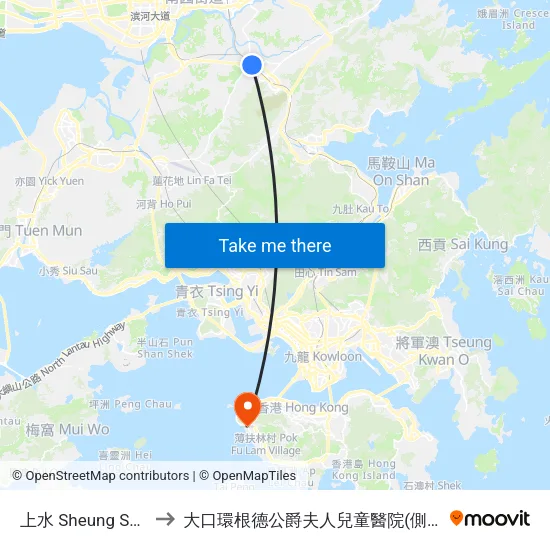 上水 Sheung Shui to 大口環根德公爵夫人兒童醫院(側門) map