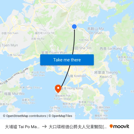 大埔墟 Tai Po Market to 大口環根德公爵夫人兒童醫院(側門) map