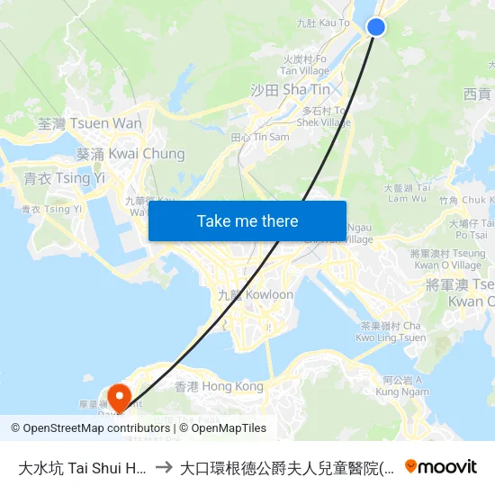 大水坑 Tai Shui Hang to 大口環根德公爵夫人兒童醫院(側門) map