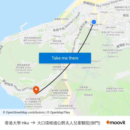 香港大學 Hku to 大口環根德公爵夫人兒童醫院(側門) map