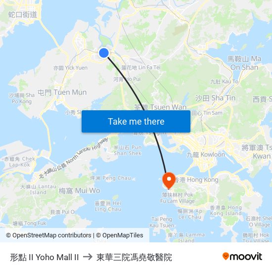 形點 II Yoho Mall II to 東華三院馮堯敬醫院 map