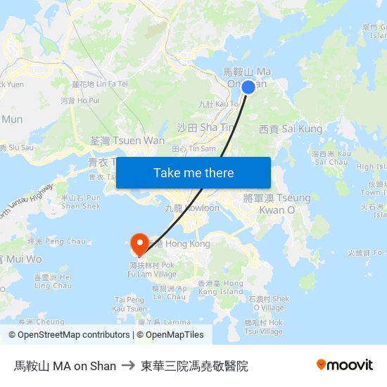 馬鞍山 MA on Shan to 東華三院馮堯敬醫院 map