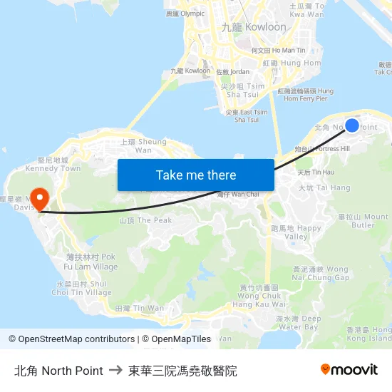 北角 North Point to 東華三院馮堯敬醫院 map
