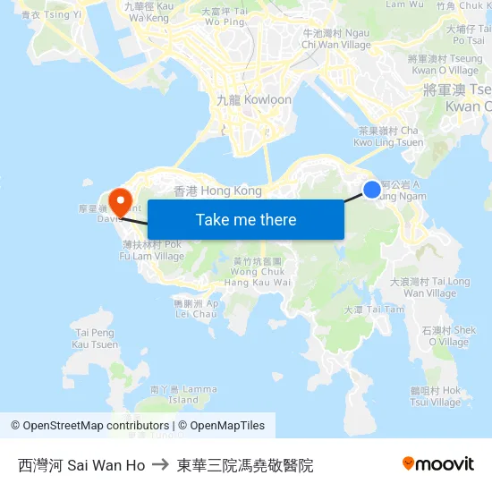 西灣河 Sai Wan Ho to 東華三院馮堯敬醫院 map