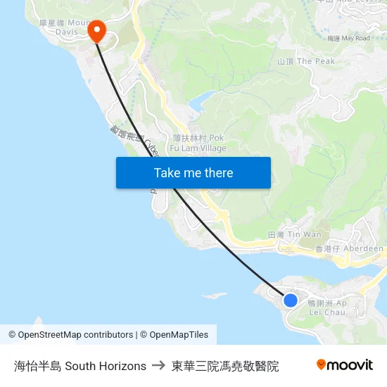 海怡半島 South Horizons to 東華三院馮堯敬醫院 map