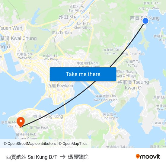 西貢總站 Sai Kung B/T to 瑪麗醫院 map