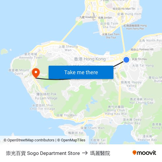 崇光百貨 Sogo Department Store to 瑪麗醫院 map