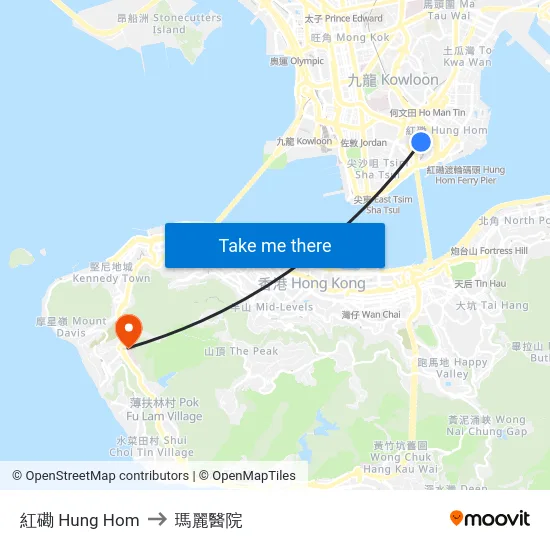 紅磡 Hung Hom to 瑪麗醫院 map