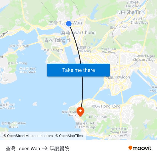 荃灣 Tsuen Wan to 瑪麗醫院 map