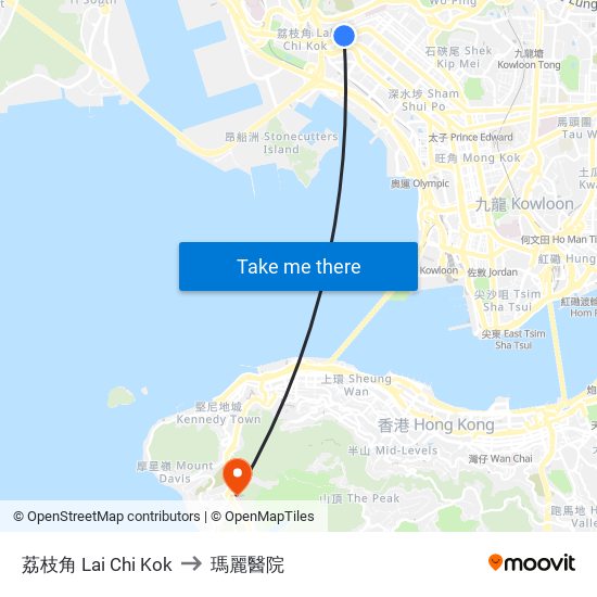 荔枝角 Lai Chi Kok to 瑪麗醫院 map