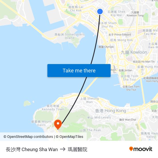 長沙灣 Cheung Sha Wan to 瑪麗醫院 map
