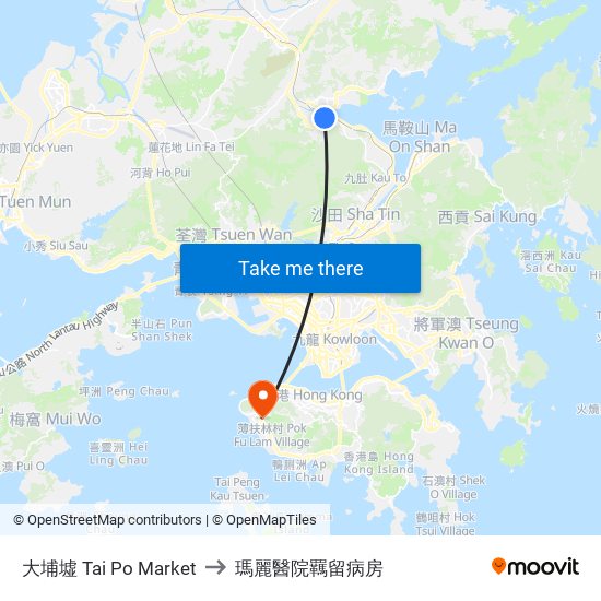 大埔墟 Tai Po Market to 瑪麗醫院羈留病房 map