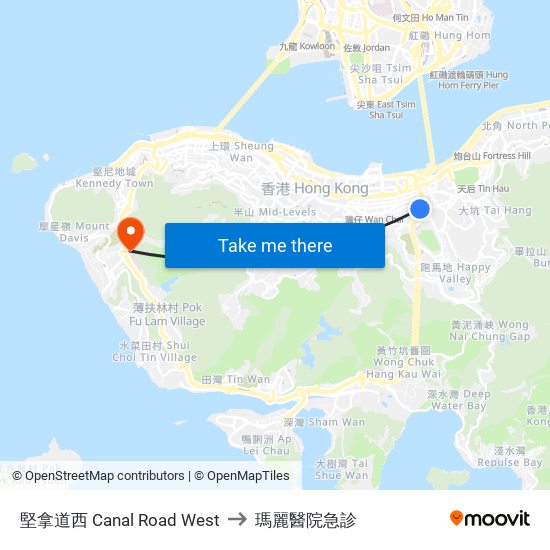 堅拿道西 Canal Road West to 瑪麗醫院急診 map