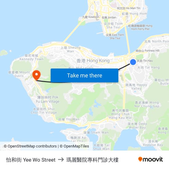 怡和街 Yee Wo Street to 瑪麗醫院專科門診大樓 map