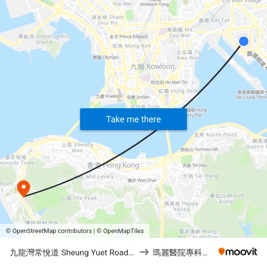 九龍灣常悅道 Sheung Yuet Road Kowloon Bay to 瑪麗醫院專科門診大樓 map