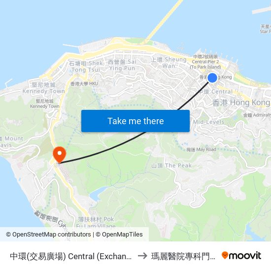 中環(交易廣場) Central (Exchange Square) to 瑪麗醫院專科門診大樓 map