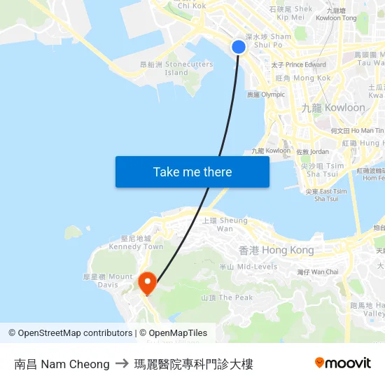 南昌 Nam Cheong to 瑪麗醫院專科門診大樓 map