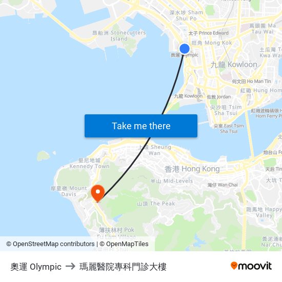 奧運 Olympic to 瑪麗醫院專科門診大樓 map