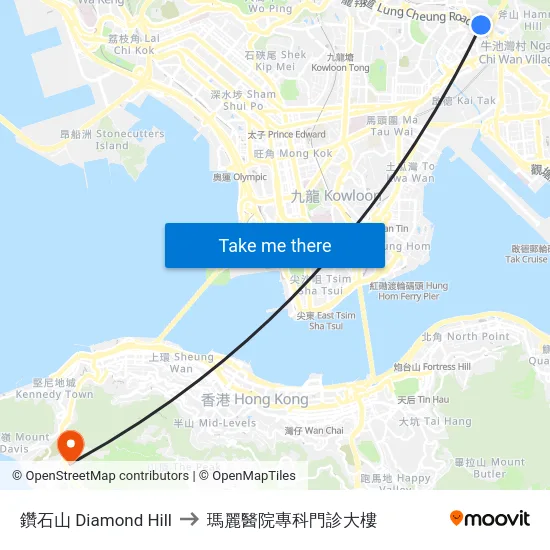 鑽石山 Diamond Hill to 瑪麗醫院專科門診大樓 map