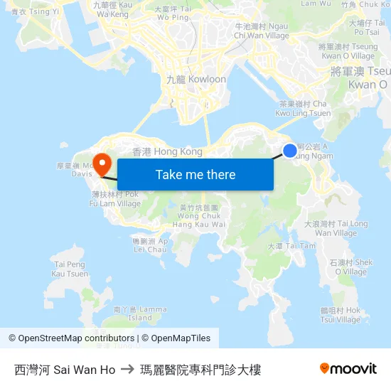 西灣河 Sai Wan Ho to 瑪麗醫院專科門診大樓 map