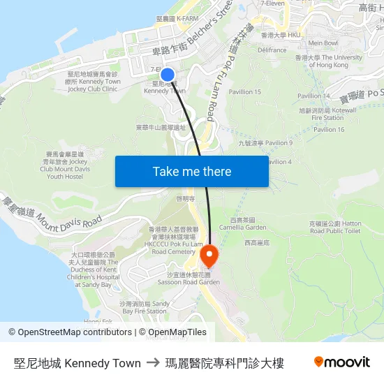 堅尼地城 Kennedy Town to 瑪麗醫院專科門診大樓 map