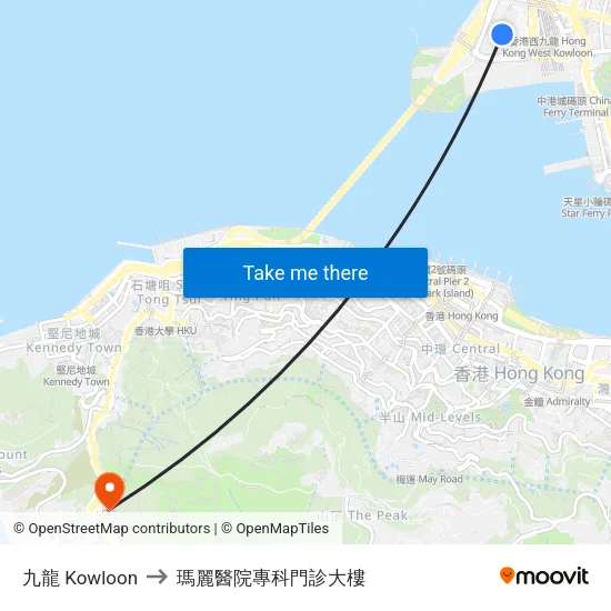 九龍 Kowloon to 瑪麗醫院專科門診大樓 map