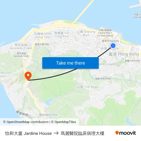 怡和大廈 Jardine House to 瑪麗醫院臨床病理大樓 map