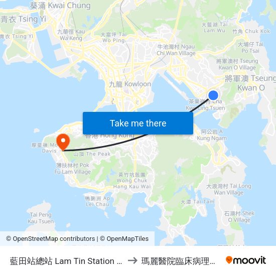 藍田站總站 Lam Tin Station B/T to 瑪麗醫院臨床病理大樓 map