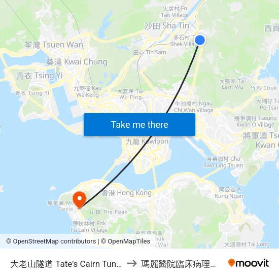 大老山隧道 Tate's Cairn Tunnel to 瑪麗醫院臨床病理大樓 map