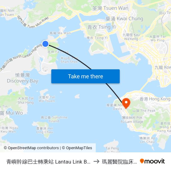 青嶼幹線巴士轉乘站 Lantau Link Bus-Bus Interchange to 瑪麗醫院臨床病理大樓 map