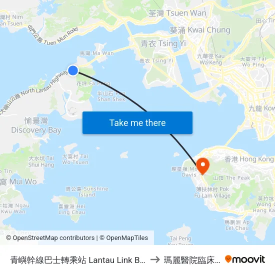 青嶼幹線巴士轉乘站 Lantau Link Bus-Bus Interchange to 瑪麗醫院臨床病理大樓 map