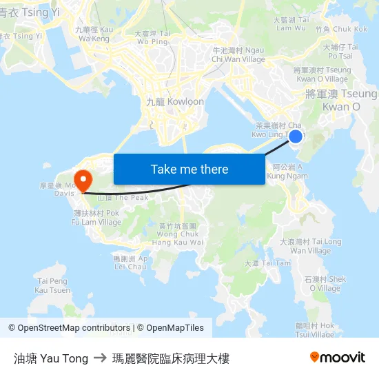 油塘 Yau Tong to 瑪麗醫院臨床病理大樓 map