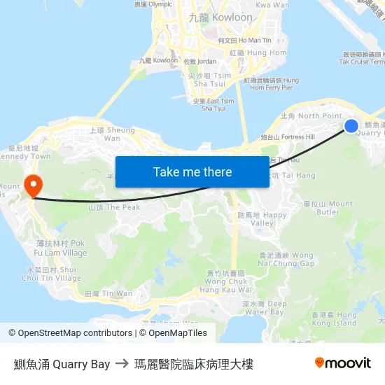 鰂魚涌 Quarry Bay to 瑪麗醫院臨床病理大樓 map