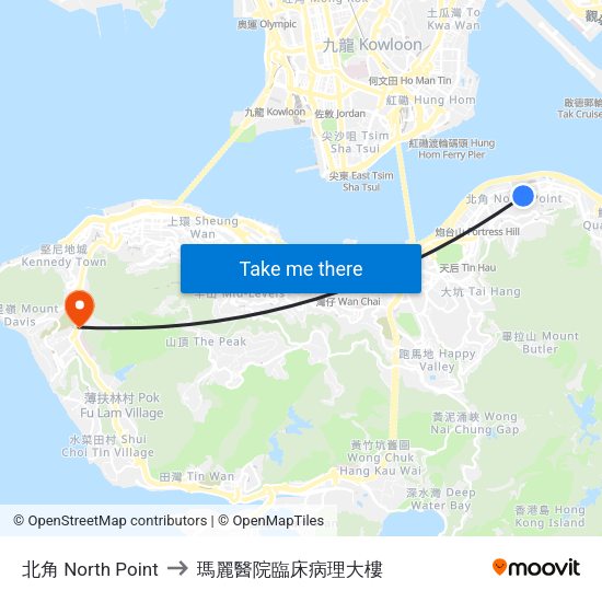 北角 North Point to 瑪麗醫院臨床病理大樓 map