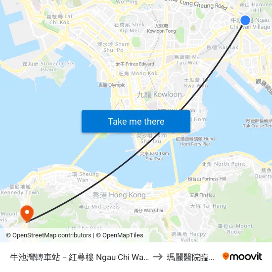 牛池灣轉車站－紅萼樓 Ngau Chi Wan Bbi - Hung Ngok House to 瑪麗醫院臨床病理大樓 map