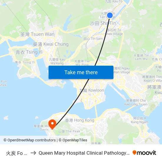 Fo Tan to Queen Mary Hospital Clinical Pathology Building map