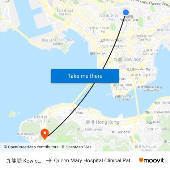 九龍塘 Kowloon Tong to Queen Mary Hospital Clinical Pathology Building map