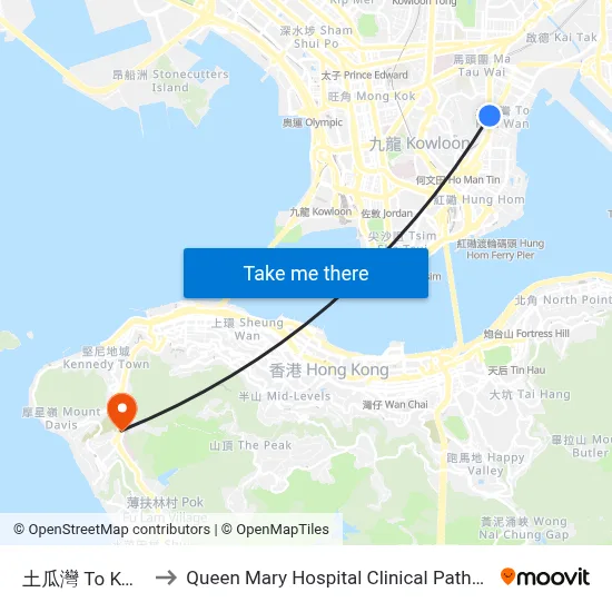 土瓜灣 To Kwa Wan to Queen Mary Hospital Clinical Pathology Building map